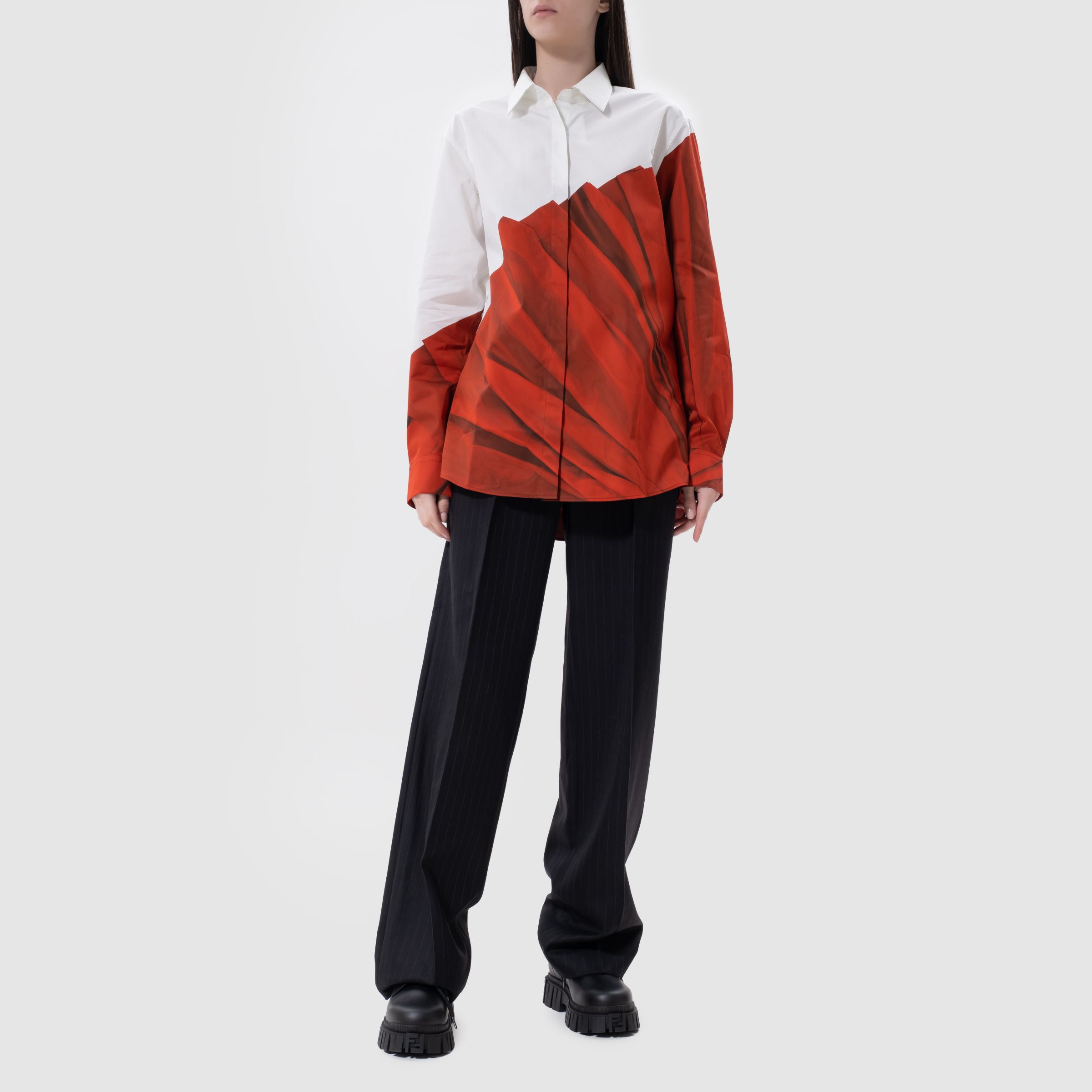 Сорочка з довгими рукавами Dries van Noten біло-червона