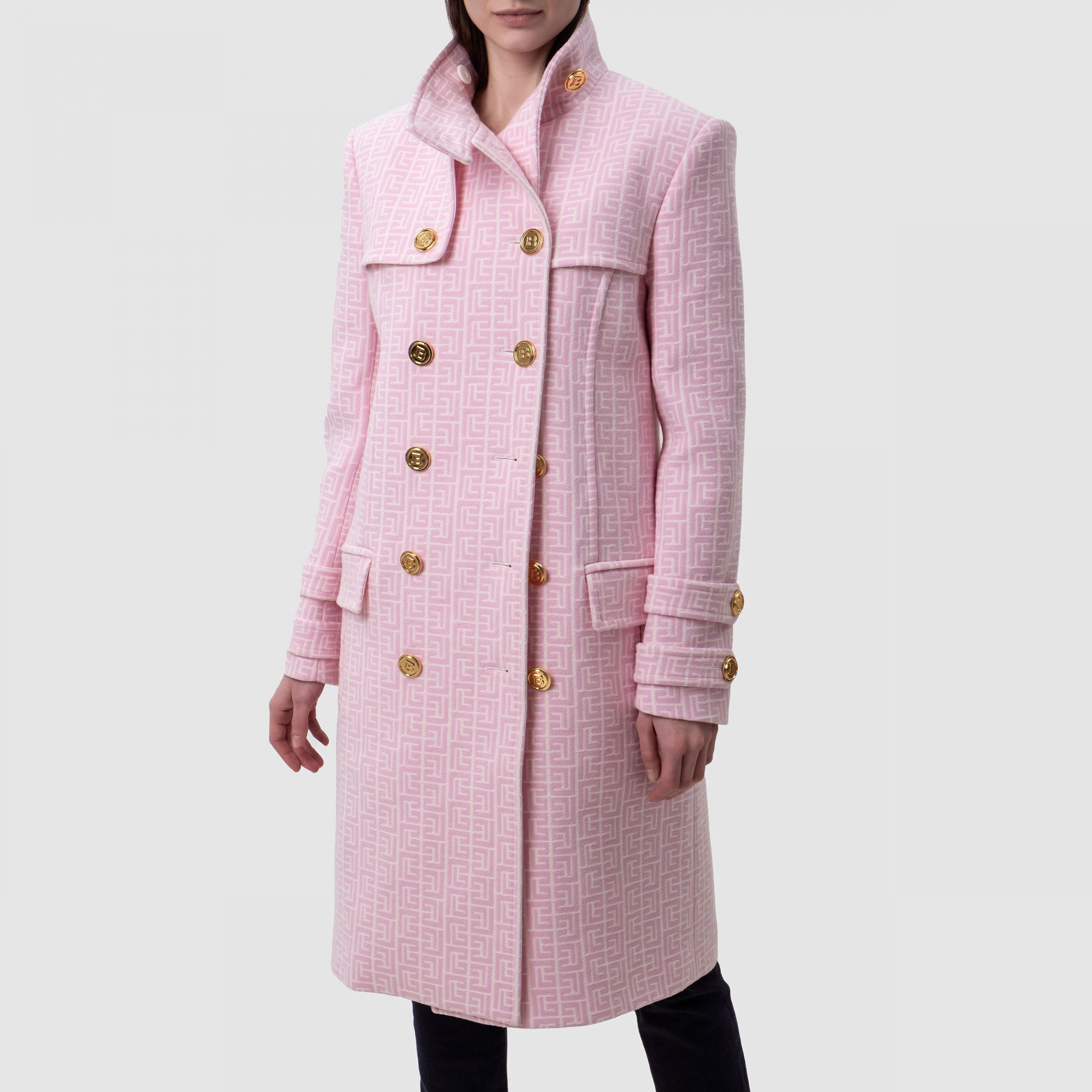 Пальто Balmain розово-белое