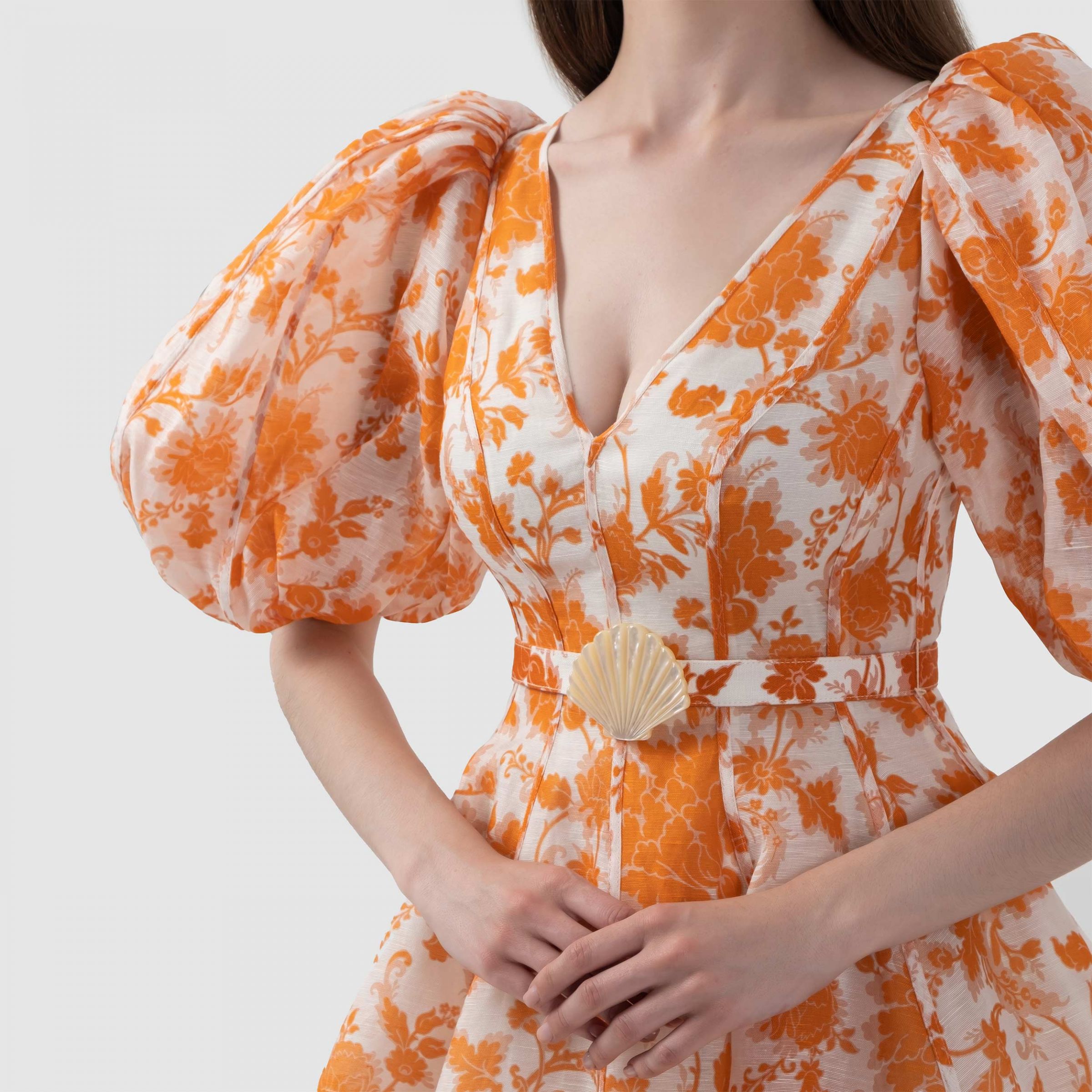 Платье Zimmermann Puff Sleeve оранжевое