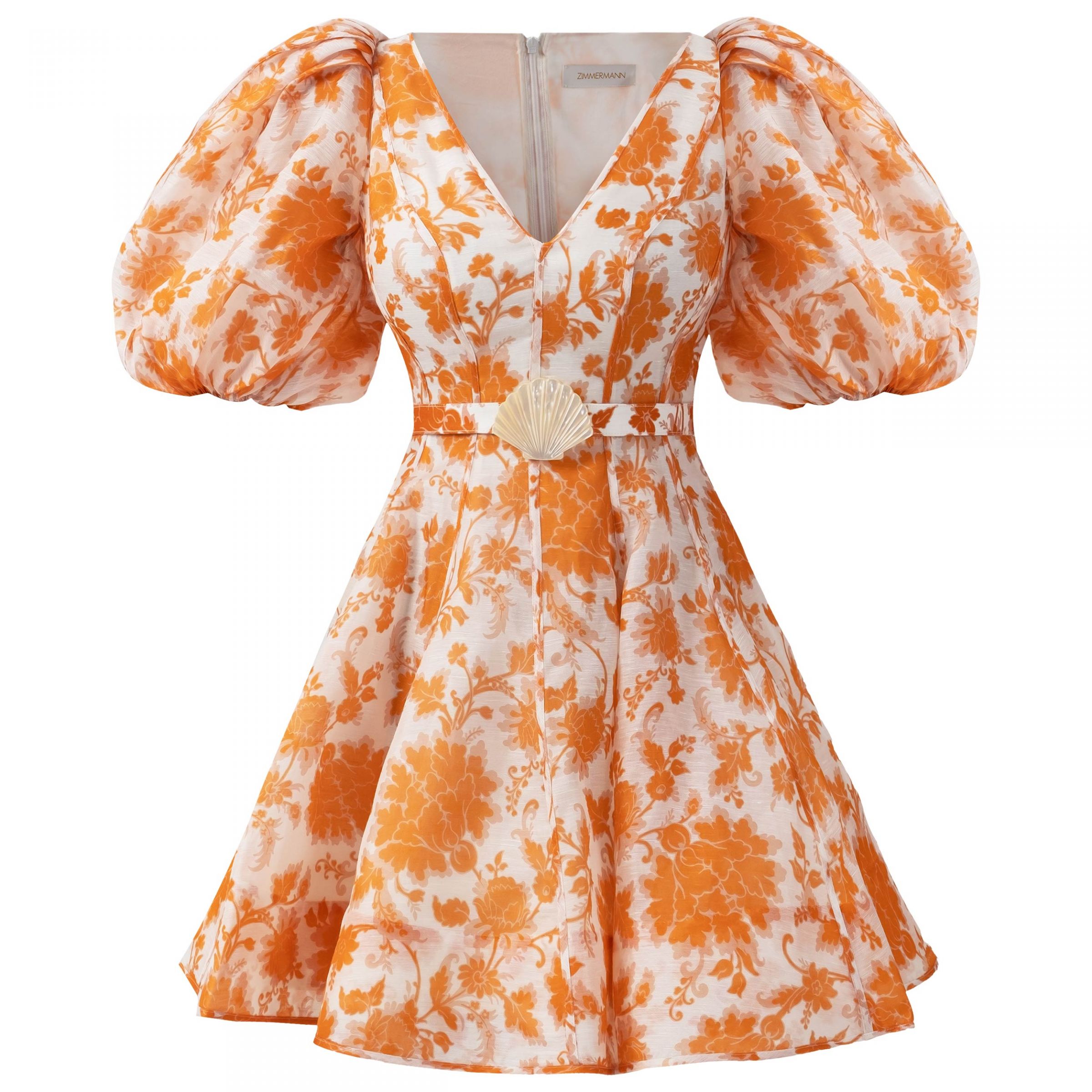 Платье Zimmermann Puff Sleeve оранжевое