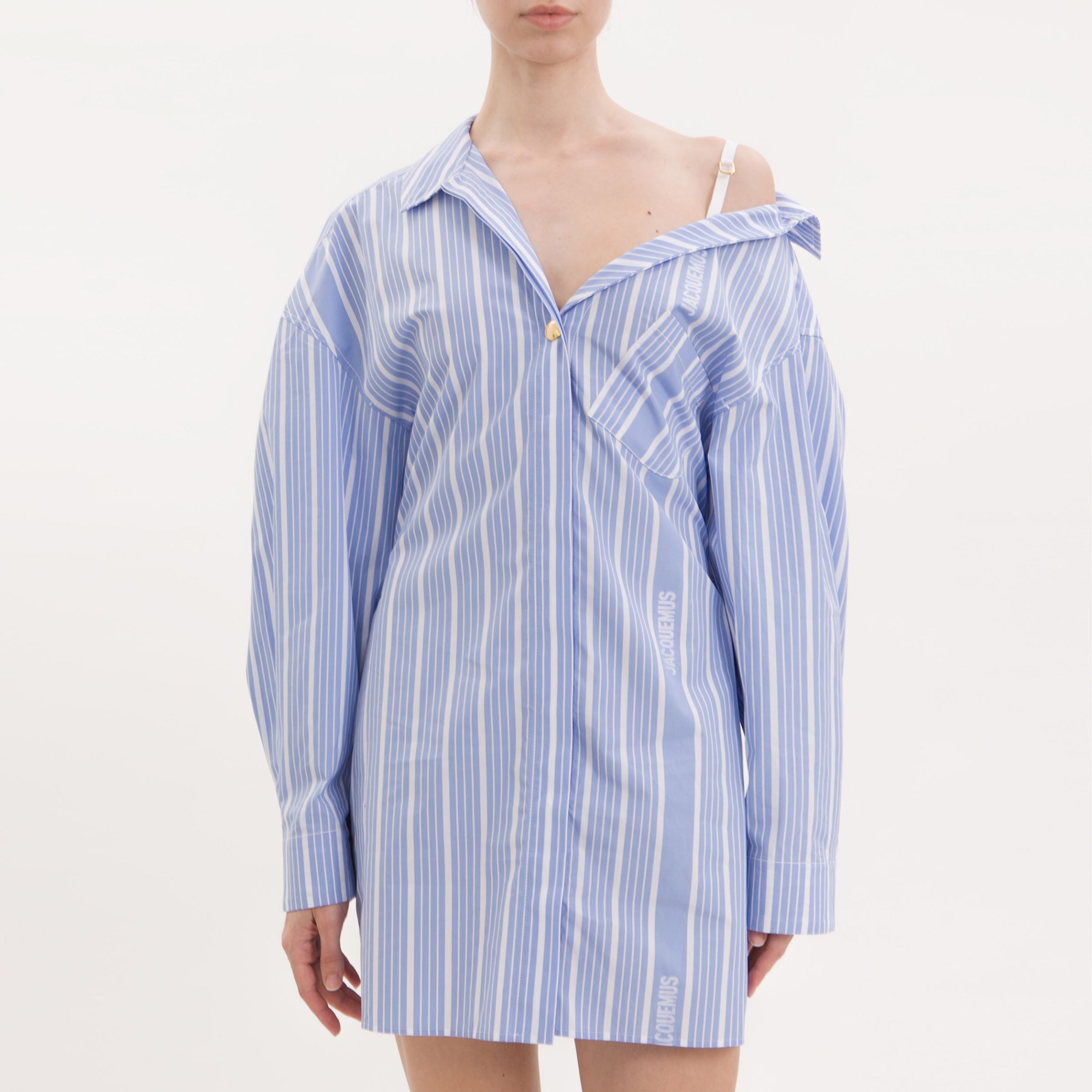 Асимметричное платье-рубашка Jacquemus голубое